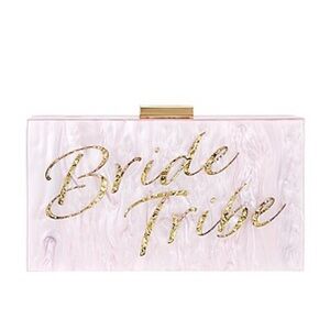 Olga Berg Pale Pink Acrylic Clutch with Gold Chain